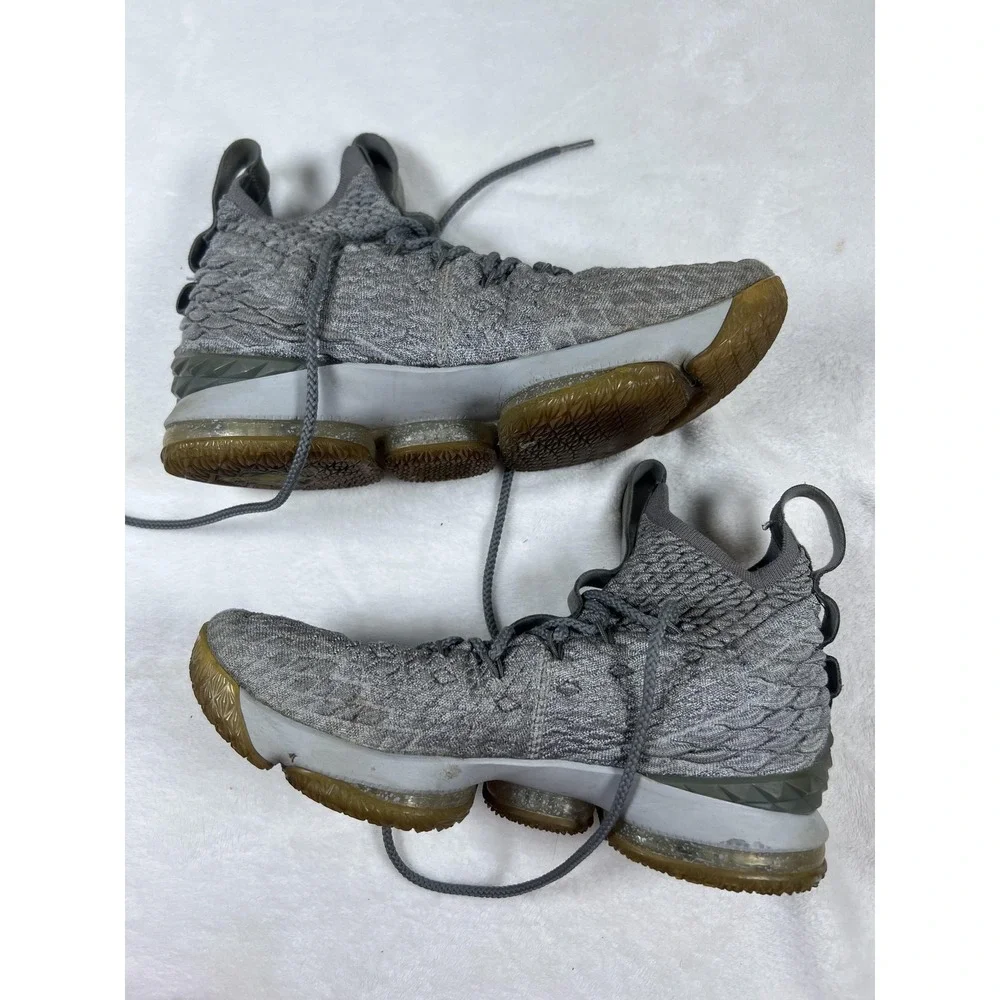 Nike LeBron 15 Shoes‎ Mens 10 Gray Gold Knit Basketball High Top Sneakers Pair